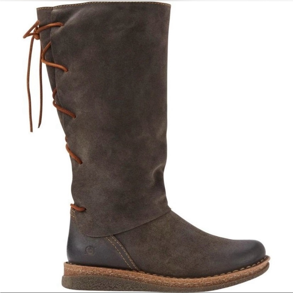 Born Sable Tall Distressed Leather Boots in Dark Gray, Sz 7.5